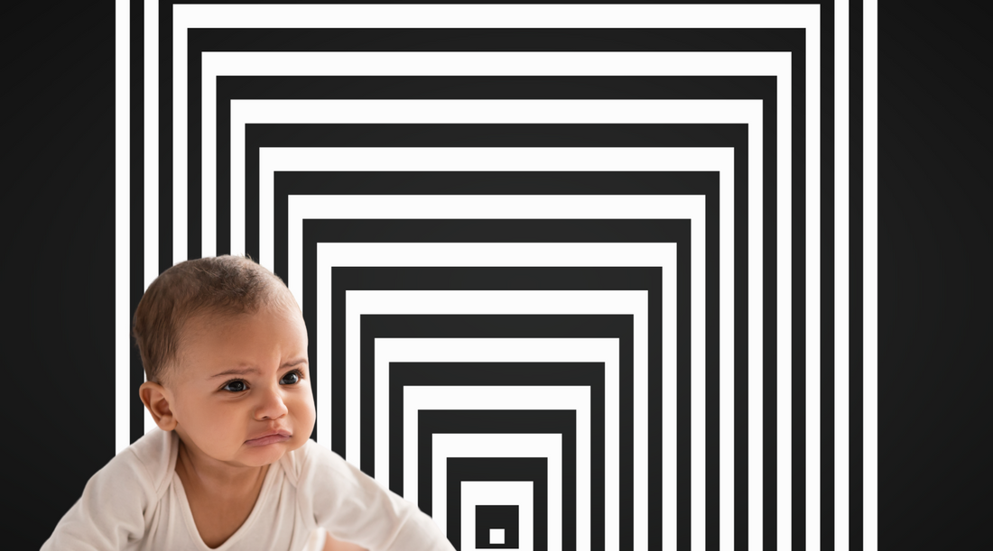 Overstimulated baby crying—signs of sensory overload in infants. Baby Geometrics explains how to recognize and soothe an overwhelmed baby using calming, high-contrast visual tools.