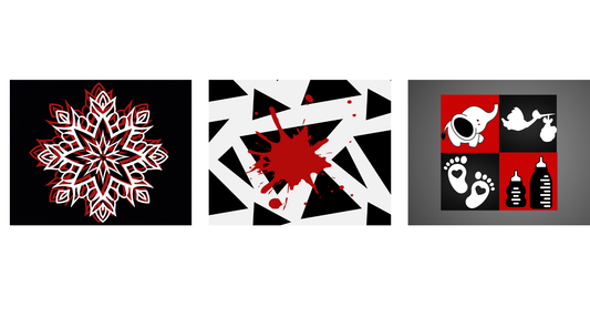 High-contrast red, black, and white visual patterns designed to stimulate newborn vision and support early brain development