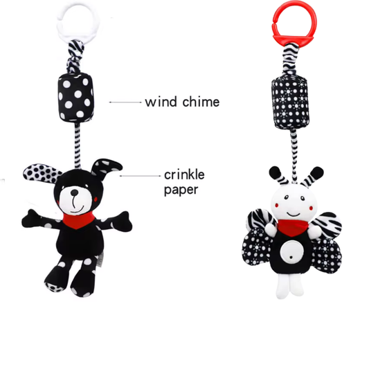 High Contrast Hanging Rattle Toy (SET of 2) for strollers, cars, car seats etc.